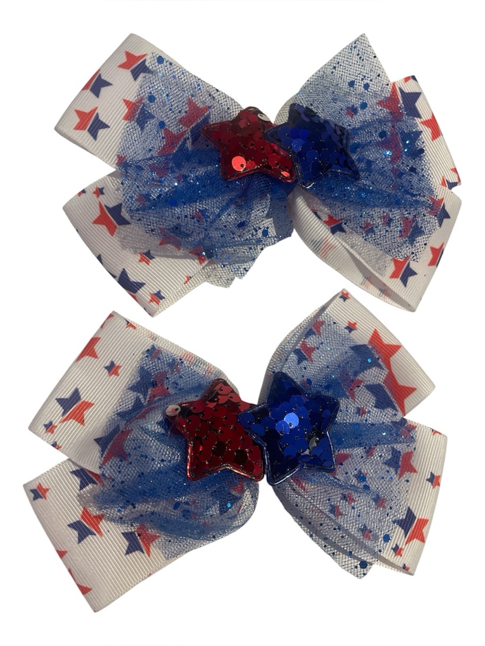 Stars patriotic red, white and blue hair bows set